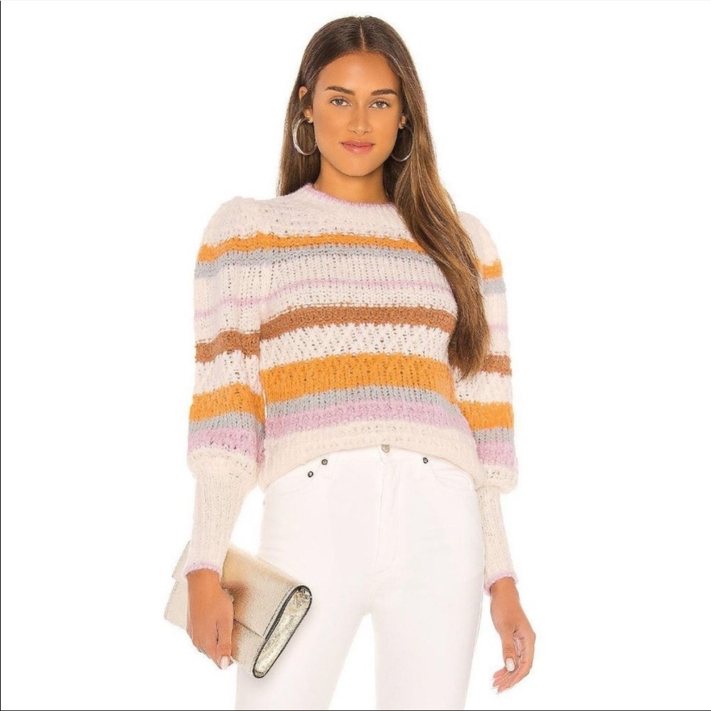 Rebecca Taylor Women's Long Sleeve Fluffy Stripe Pullover Sweater BRAND NEW